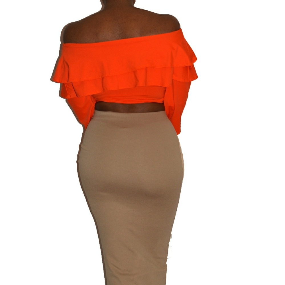 Orange Ruffle Off Shoulder Top - Picture 2 of 2